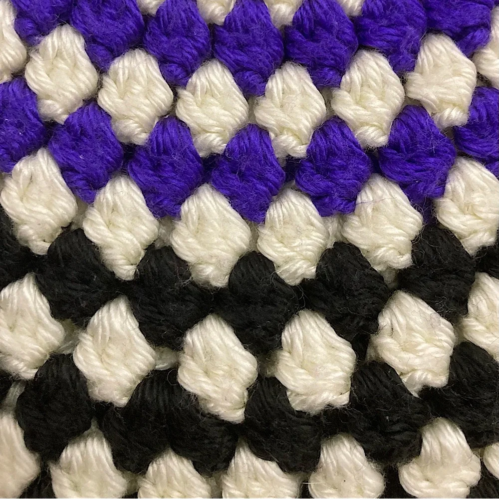 ⭐️ Vintage Hand Knit Beanie Purple Black And White Striped Winter Hat
